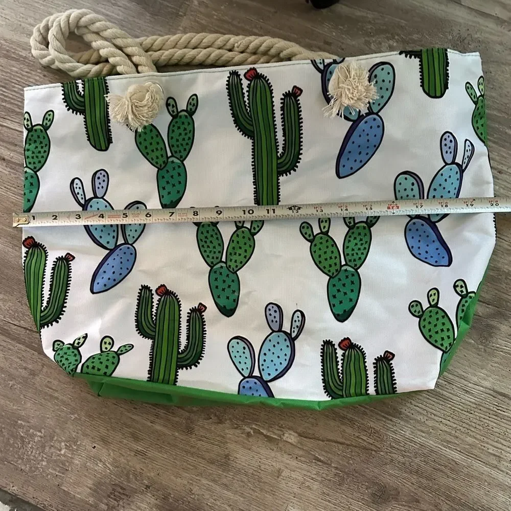 Water Resistant Canvas Beach Bag with Zipper, Cactus Large Beach Tote Bag new